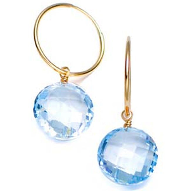 14k Gold Double Face Round Swiss Blue Hoop Earrings (14.0.cts.tw) - JewelryNest