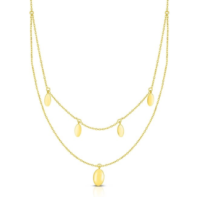 14K Yellow Multi - Strand Layered Oval Dome Disc Necklace (5.6.gr.tw) - JewelryNest