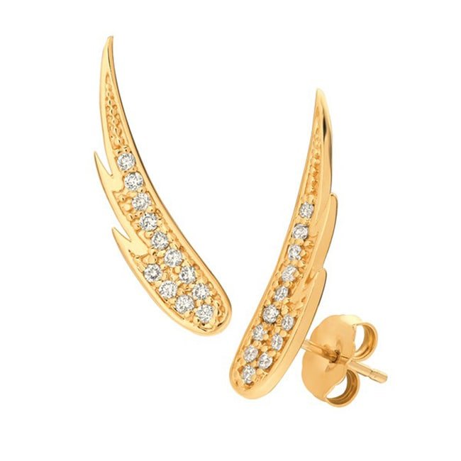 14K Diamond Wings Climber Earrings (0.36.ct.tw) - JewelryNest