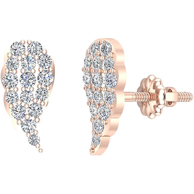 14K Rose Pink Diamond Cluster Leaves Stud (0.84.ct.tw)