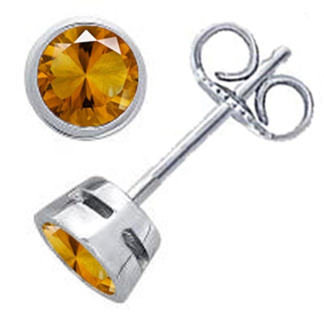 Sterling Silver Citrine Bezel Stud Earring (2.0.cts.tw) - JewelryNest