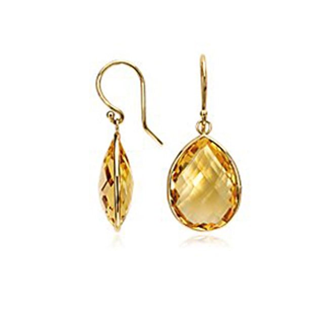 14k Gold Pear - Shape Rose - Cut Citrine Dangle Earring (7.5.cts.tw) - JewelryNest