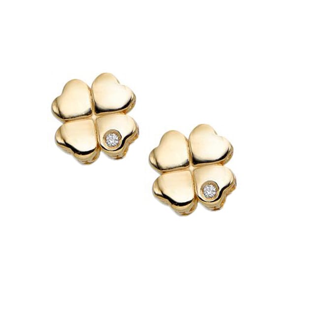 14k Gold Shamrock Four Leaf Clover Earring (0.04.ct.tw)
