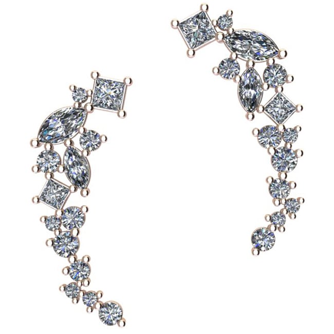 14k Gold Designer Multi - Shaped - Shaped Diamond Crawler Earrings (1.02.cts.tw) - JewelryNest