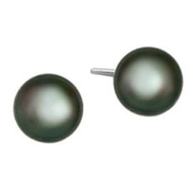 14k Gold Black Cultured Pearl Stud Earrings (7.0 mm) - JewelryNest