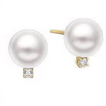 14k Gold Cultured Pearl Diamond Drop Earrings (0.20.ct.tw) - JewelryNest