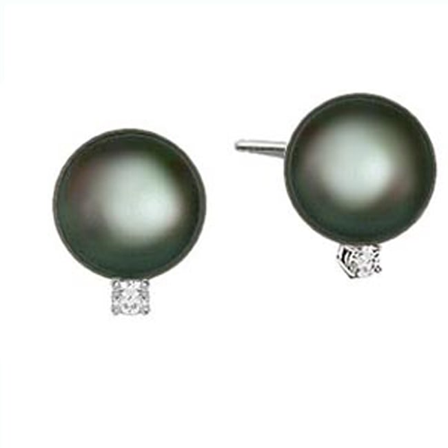 14k Gold Black Cultured Pearl Diamond Earrings (0.10.ct.tw) - JewelryNest