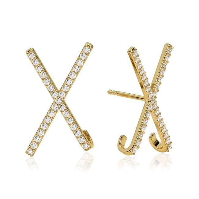 14k Yellow Double Raw Diamond Criss Cross Earring (0.78.ct.tw) - JewelryNest
