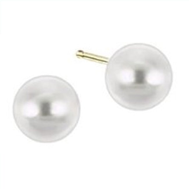 14k Gold White Cultured Pearl Earring Stud (6.0 mm) - JewelryNest
