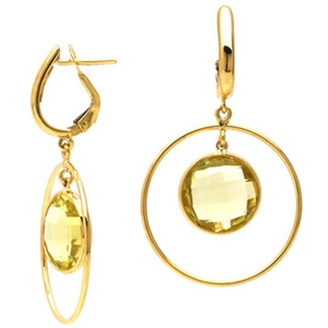 14k Rose - Cut Round Citrine Dangle Hoop Earrings (9.0.cts.tw) - JewelryNest