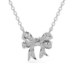 14K White Diamonds Ribbon Bow Pendant Necklace ( 0.14 ct.tw) - JewelryNest