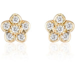 14k Solid Gold Mini Flower Earrings Stud (0.08.ct.tw) - JewelryNest
