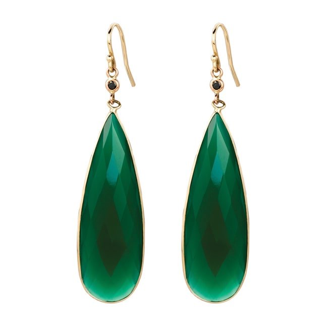 14k Black Diamond Green Agate Drop Earring (20.10 cts.tw) - JewelryNest