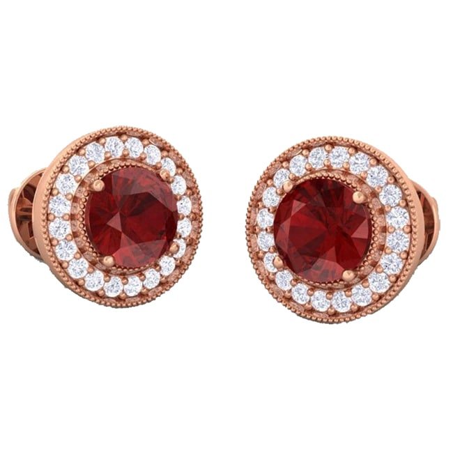 14k Rose Garnet Diamond Donut Gallery Earring (2.60.cts.tw) - JewelryNest