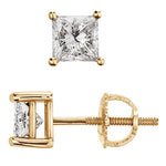 14k Gold Princess Cut Diamond Prong Earring Stud (1.0.ct.tw) - JewelryNest