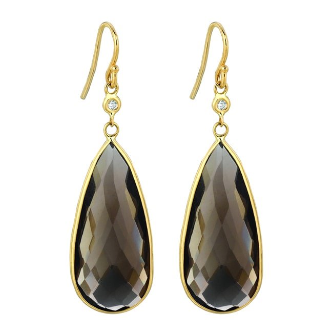 14k Gold Diamond Smoky - Topaz Dangle Earring (20.10 cts.tw) - JewelryNest