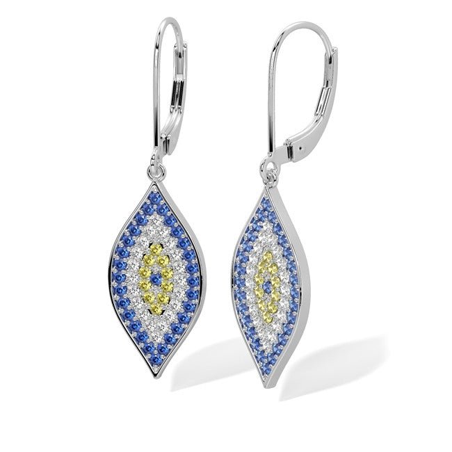 14k Solid Gold Evil Eye Diamond Sapphire Earrings (1.18.cts.tw) - JewelryNest