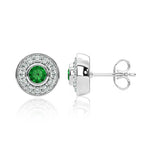 14k Gold Diamond Emerald Donut Gallery Back Earring (0.92.ct.tw) - JewelryNest