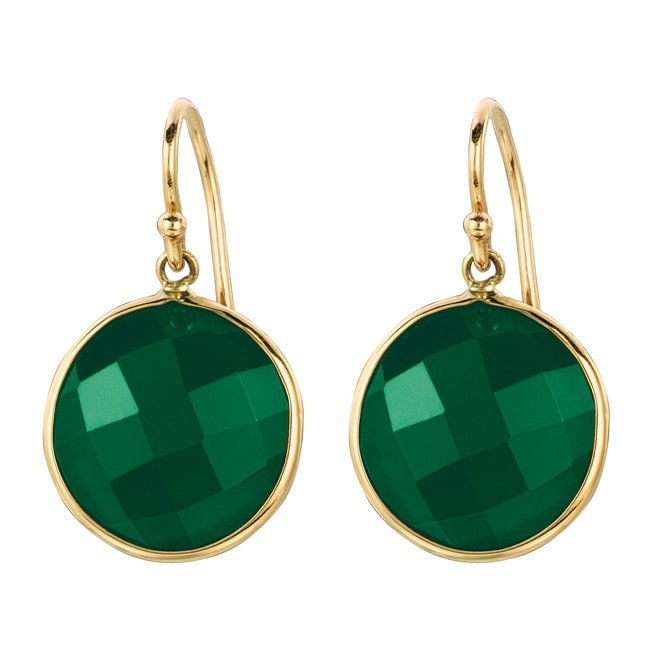 14k Gold Round Green Agate Drop Earring (14.0.cts.tw) - JewelryNest