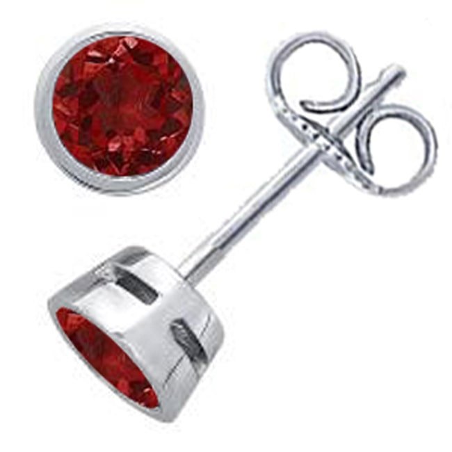 Sterling Silver Rhodolite Garnet Tapered Bezel Stud Earring (2.0.cts.tw) - JewelryNest
