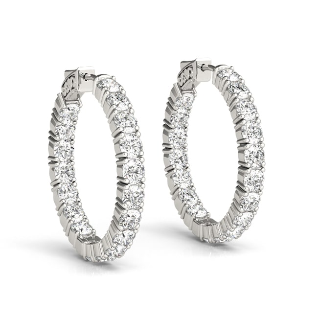 14k Gold Round Diamond in And Out Huggie Earrings (3.60.cts.tw)
