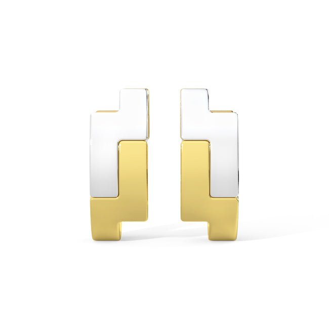 14k Solid Gold Two - Tone Huggie Hoop Earrings (4.2.gr.tw) - JewelryNest
