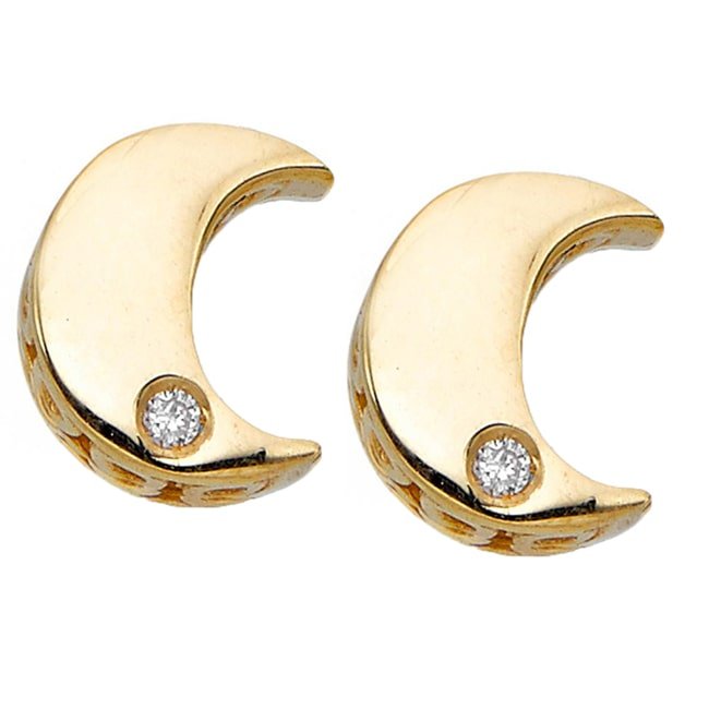 14k Solid Gold Half Moon Diamond Earring (0.04.ct.tw) - JewelryNest