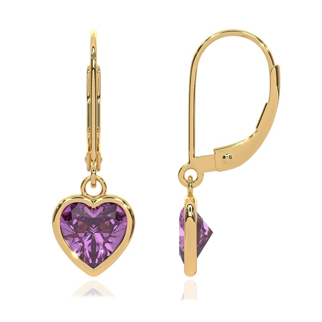 14k Gold Heart - Shaped Amethyst Dangle Earrings (2.28.cts.tw) - JewelryNest