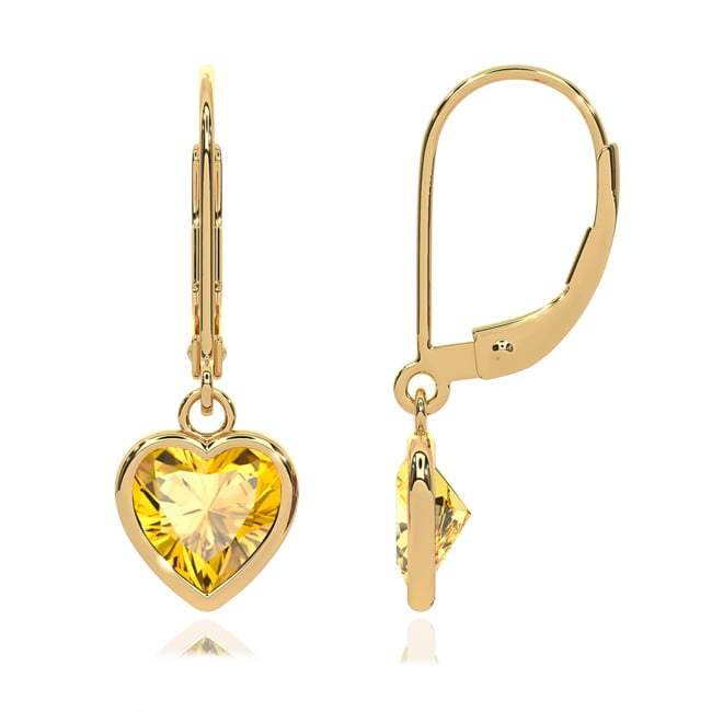 14k Solid Gold Heart - shaped Citrine Dangle Earrings (2.0.cts.tw) - JewelryNest
