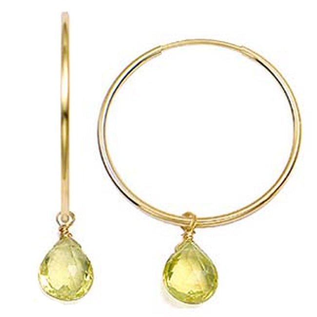 14k Gold Tear - Drop Briolette Quartz Hoop Earrings (6.0.cts.tw) - JewelryNest