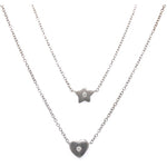 Sterling Silver Star - Heart Diamonds Layered Necklace (0.04 ct.tw) - JewelryNest