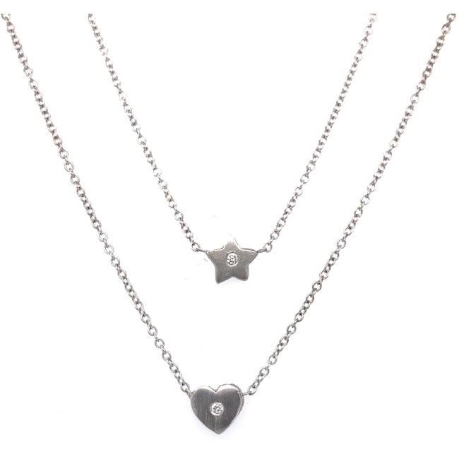 Sterling Silver Star - Heart Diamonds Layered Necklace (0.04 ct.tw) - JewelryNest