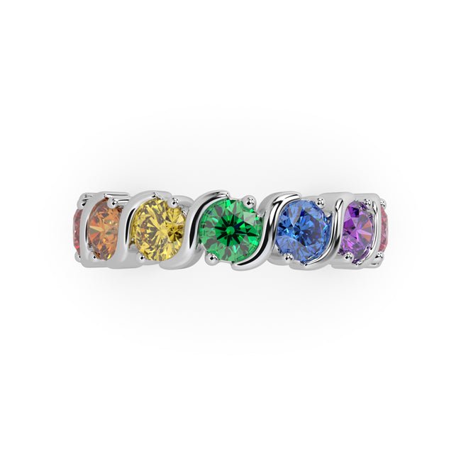 14k White Gold Multi Colored Round Sapphire Rings (1.68.cts.tw) - JewelryNest