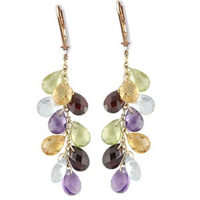 14k Gold Multi Stone Chandelier Briolette Earrings (70.0.cts.tw) - JewelryNest