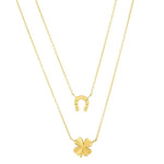 14K Yellow Gold Horseshoe And Irish Clover Multi - Strand Necklace (3.5.gr.tw) - JewelryNest