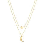 14k Yellow Multi - Strand Layered Half Moon Star Necklace (4.3.gr.tw) - JewelryNest