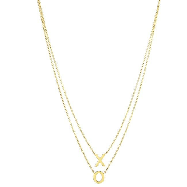 14k Yellow Layered Double Strand X and O Necklace (3.10.gr.tw) - JewelryNest