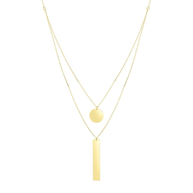14K Yellow Gold Round Disc Bar Multi - Strand Necklace (2.6.gr.tw) - JewelryNest