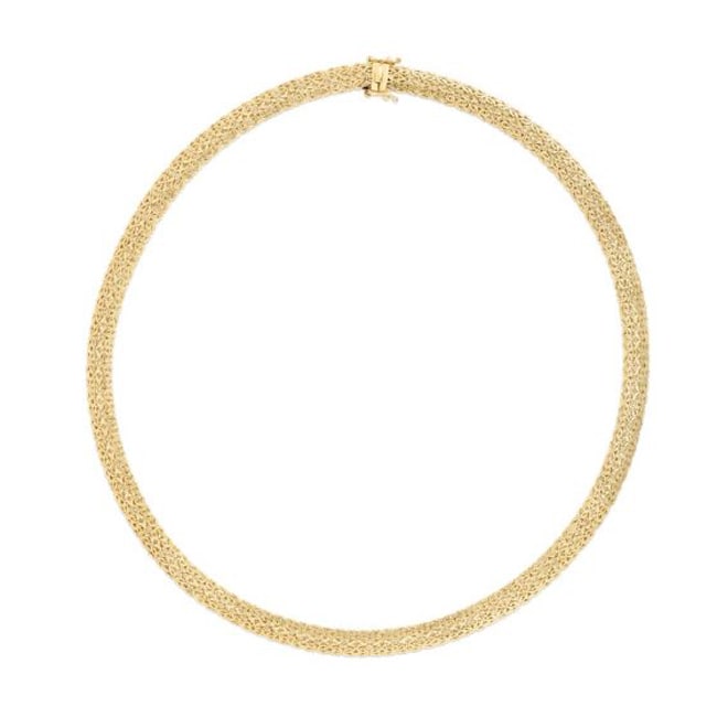 14k Solid Gold Byzantine Mesh Chain Necklace (15.5.gr.tw) - JewelryNest