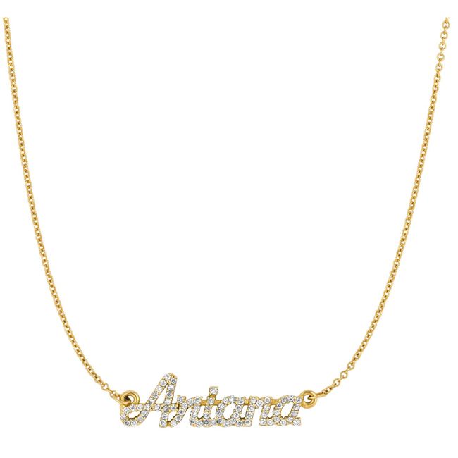 14k Yellow Solid Gold Diamonds Ariana Name Necklace (0.38.ct.tw) - JewelryNest