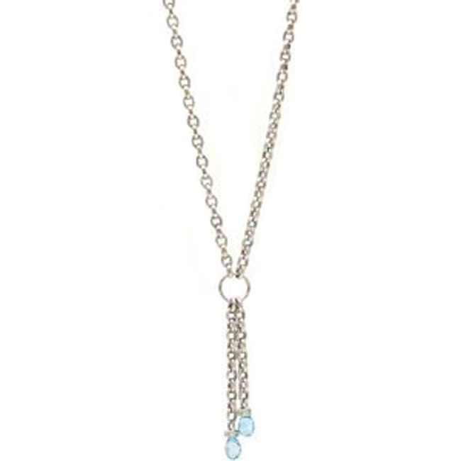 14k Solid Gold Tassel Blue Topaz Briolette Necklace (3.0.cts.tw) - JewelryNest