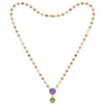 14k Antique Look Multi Color Cubshion Tourmaline Rondalle Disc Drop Necklace - JewelryNest
