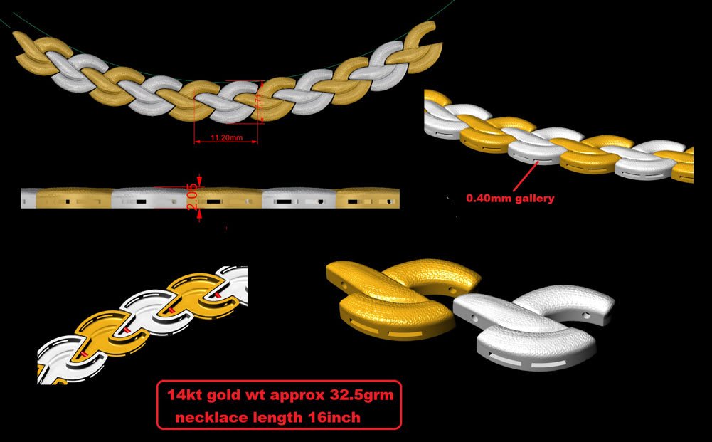 14k Gold Two - Tone Regency Braid Necklace (32.5.gr.tw) - JewelryNest