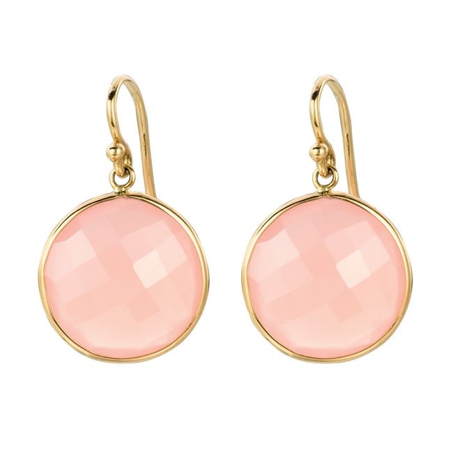 14k Gold Round Pink Agate Dangle Drop Earring (14.0.cts.tw) - JewelryNest