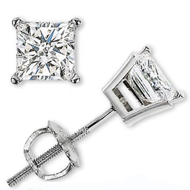 14k Solid Gold Princess Cut Lab Created Diamond Earring Stud (1.0.ct.tw) - JewelryNest