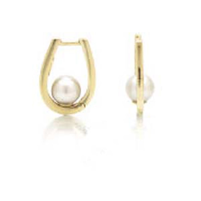14k Solid Gold Pearl Dangle Hoop Earrings (8.5.gr.tw) - JewelryNest
