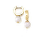 14k Solid Gold Pearl Drop Hoop Earrings (4.6.gr.tw) - JewelryNest