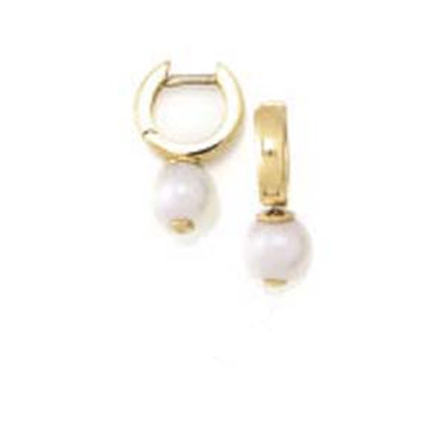 14k Solid Gold Pearl Drop Hoop Earrings (4.6.gr.tw) - JewelryNest