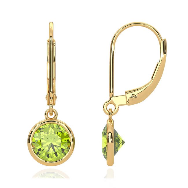 14k Solid Gold Round Peridot Dangle Drop Earrings (2.40.cts.tw) - JewelryNest