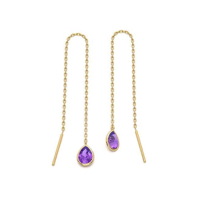 14k Gold Tear Drop Amethyst Dangle Chain Earrings (2.0.cts.tw) - JewelryNest